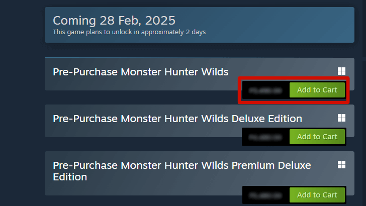 Pre-purchase MH Wilds on Steam