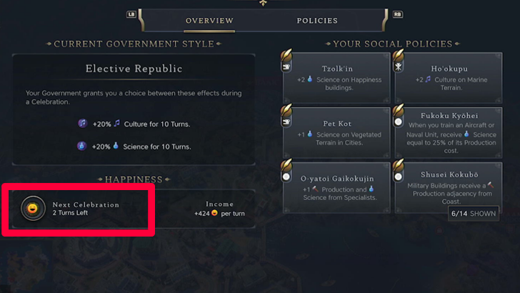 Celebration countdown and Policy slots