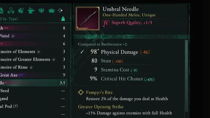 Avowed - Umbral Needle Info