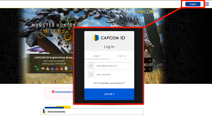Monster Hunter Wilds CAPCOM ID Linking Step 1