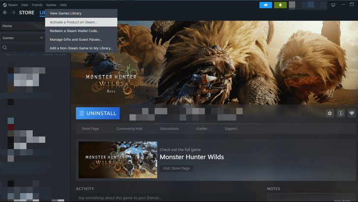 Monster Hunter Wilds Steam Redeem Code Step 1