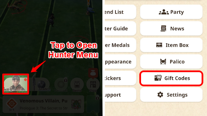 Check the Gift Codes Tab in Monster Hunter Now