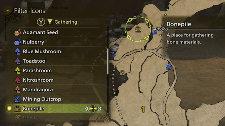 Monster Hunter Wilds - Use Filter Icons to Highlight Bonepiles