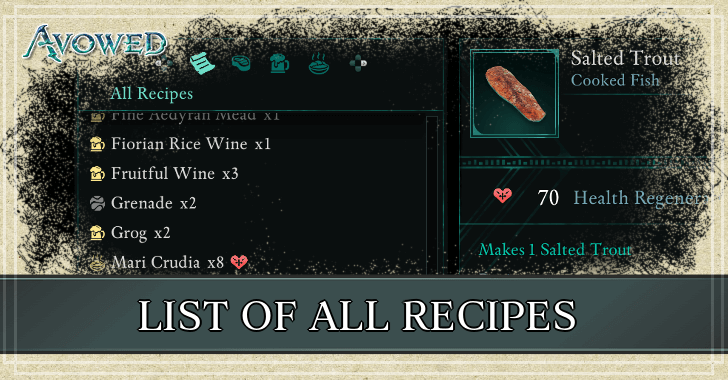 Avowed - List of All Recipes