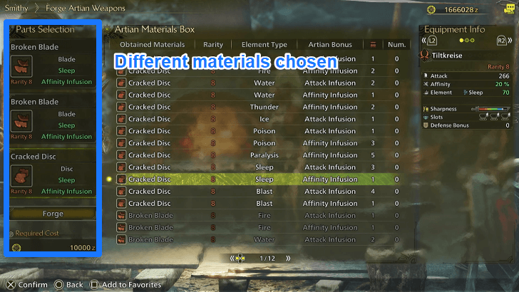 Craft Artian Weapon with Different Set of Materials