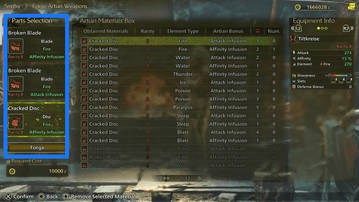 Artian Materials of Desired Weapon