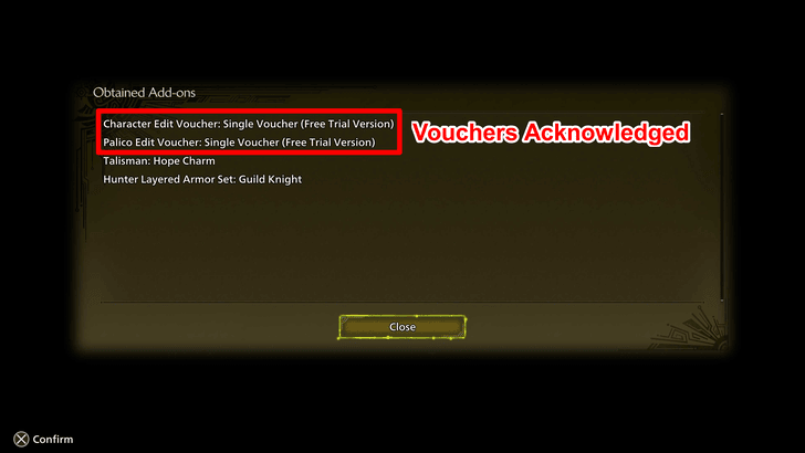 Monster Hunter Wilds Edit voucher Acknowledgement
