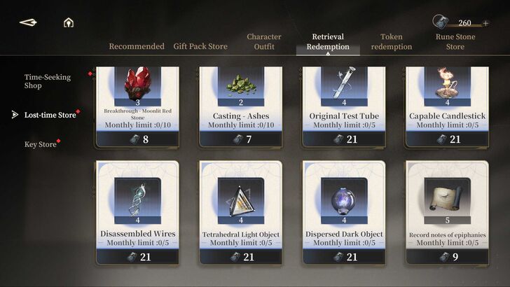 Lost Time Store Items