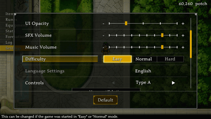 Suikoden 1 HD Remaster Change Difficulty in Settings.png