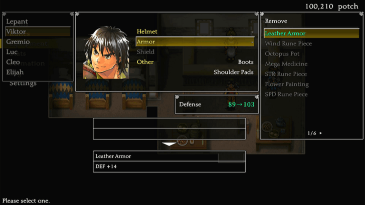 Suikoden 1 HD Remaster Equip from Menu