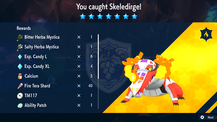 Pokemon SV - Skeledirge Tera Raid Event Rewards
