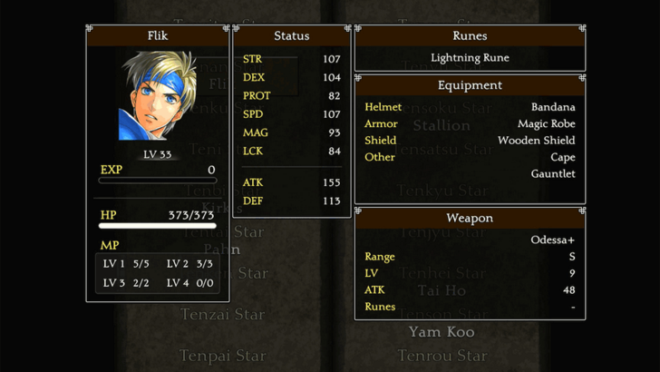 Suikoden 1 HD Remaster Check Stats in Stone of Promise