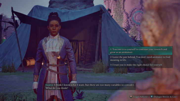 Talk to Giatta at Party Camp after Pulling Back the Veil.png