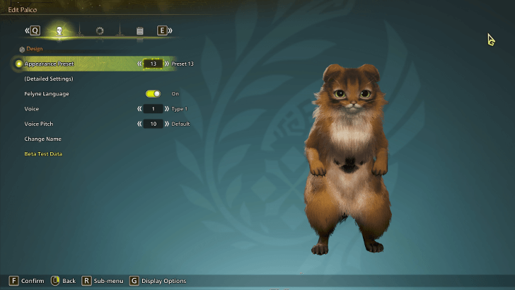 Palico Customization Features