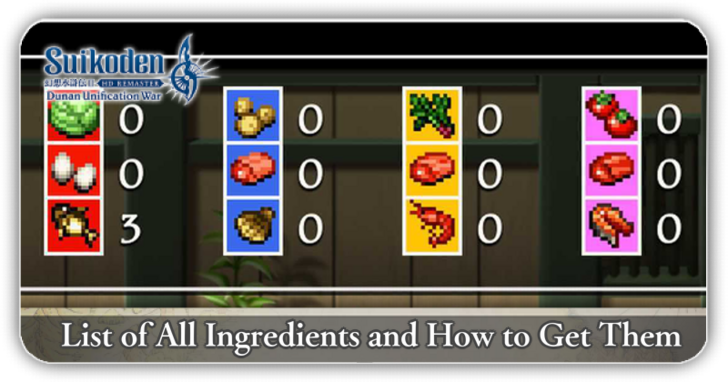 Suikoden 2 -  List of All Ingredients and How to Get Them