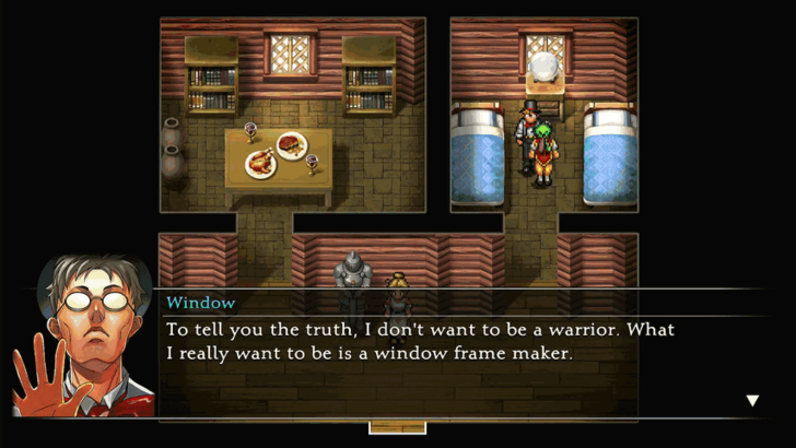 Suikoden 1 HD Remaster Window in the Item Shop in Warriors Village