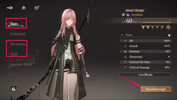 Breakthrough Weapons Stats Skill