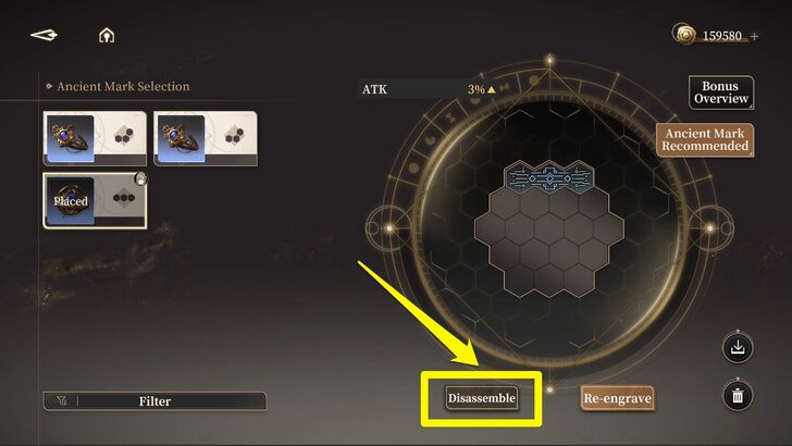 Selecting an Ancient Mark to disassemble