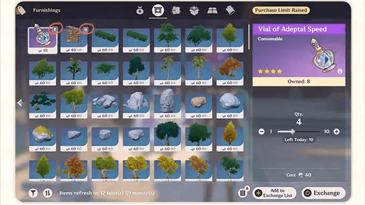 Genshin - Exchange List in the Realm Depot