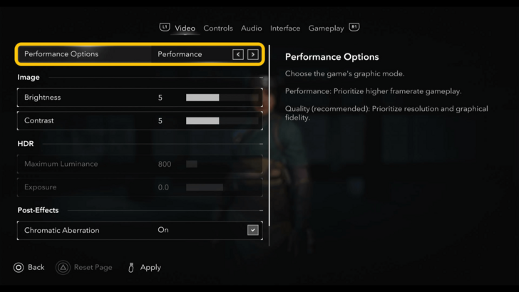 Performance Option Setting