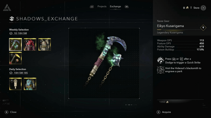 Weapons from Exchange Tab