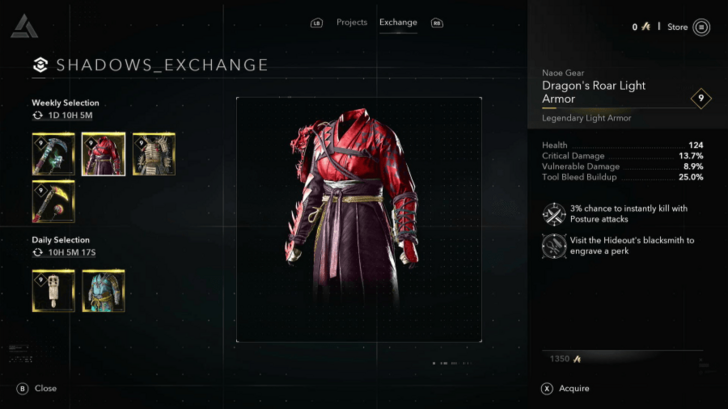 Armor from Exchange Tab