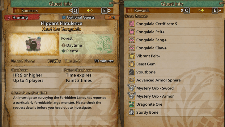 Flippant Flatulence Quest Rewards