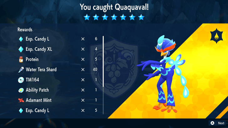 Pokemon SV - Quaquaval Tera Raid Event Rewards