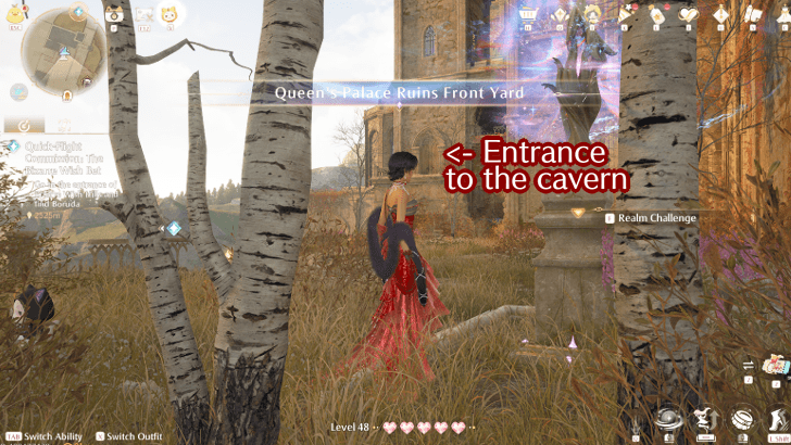 Collect all Whimstars and Dews from the Palace Ruins Cavern.png