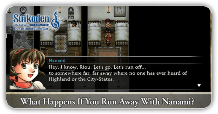 Suikoden II - What Happens If You Run Away With Nanami?