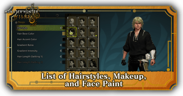 Monster Hunter Wilds Liit of Hairstyles Makeup and Face Paint