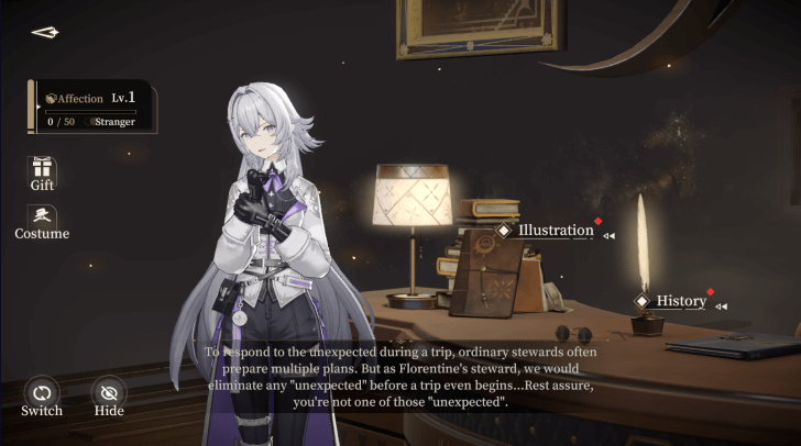 switching characters in the affection menu