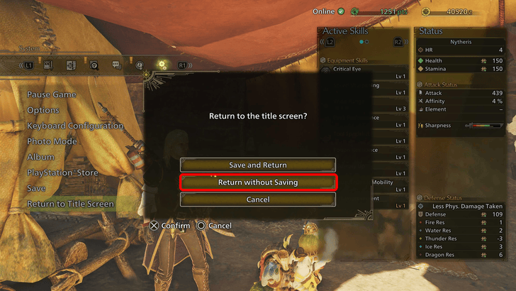 Monster Hunter Wilds Return to Title Screen