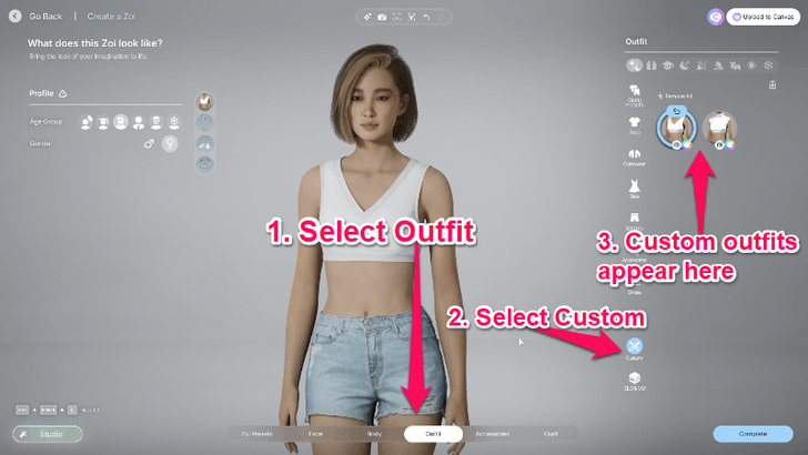 Find the Saved Outfit on the Outfit Tab