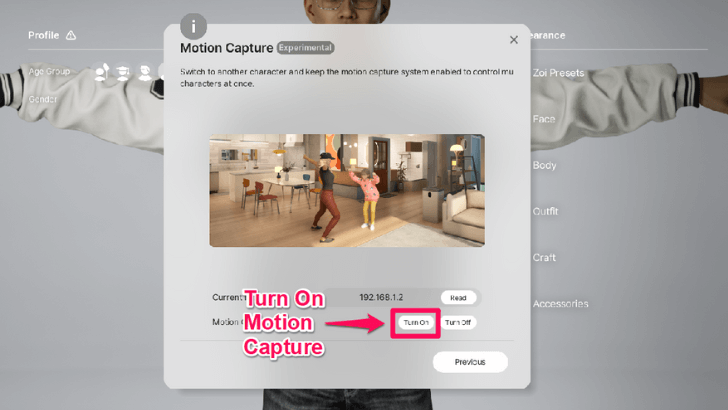 Turn On Motion Capture