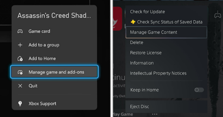 Xbox and PS5 Manage DLC