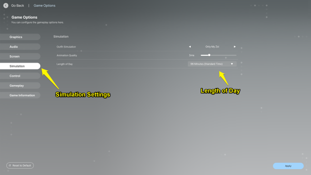 Game Simulation Options