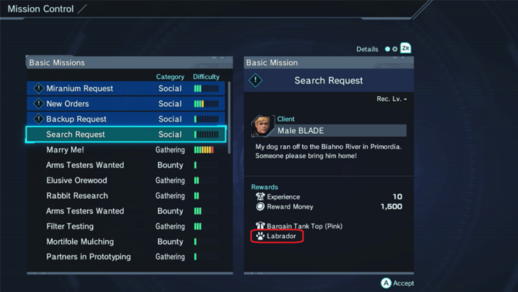 Xenoblade Chronicles X Definitive Edition - Pets in Mission Board