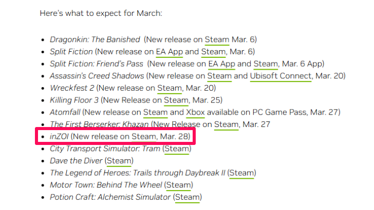 GeForce NOW for inZOI