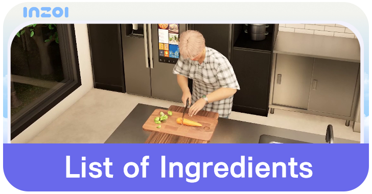 inZOI List of Ingredients
