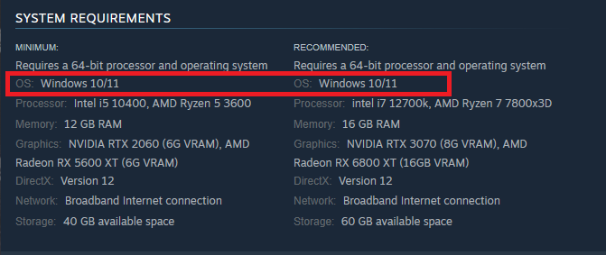 inZOI Supported Operating Systems