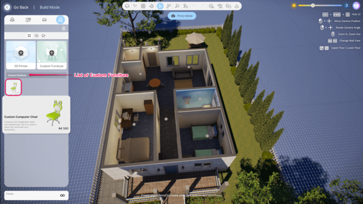 Step 4 - Custom Furniture Found in Craft Screen