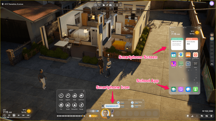 Bring Up the Smartphone Menu in a Household Lot