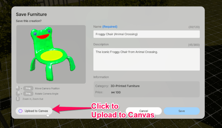 Upload 3D Printer to Canvas Step 4