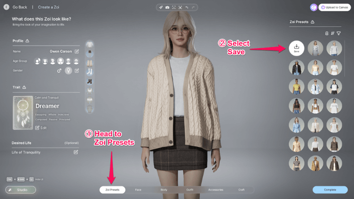 How to Save Zoi Preset