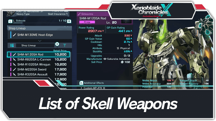 Xenoblade Chronicles X - List of Skell Weapons
