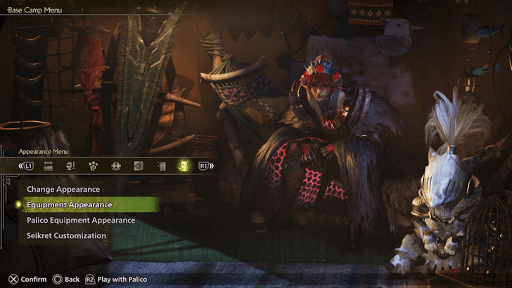 Appearance menu Equipment Appearance