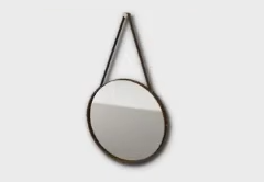 Round Leather Frame Wall Mirror