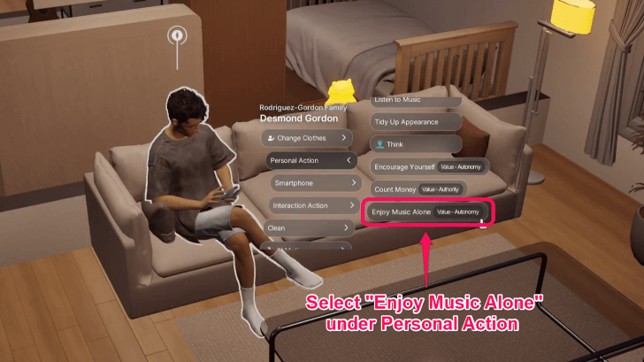 InZOI Enjoy Music Alone Option