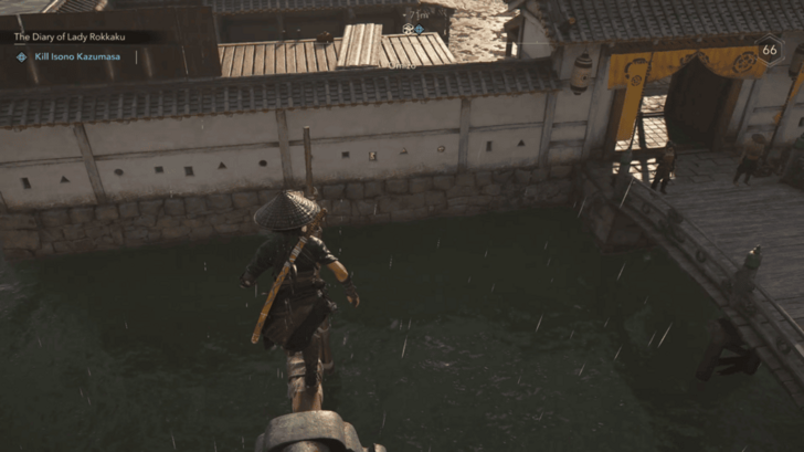 Jump onto the wooden pole to enter Omizo Castle